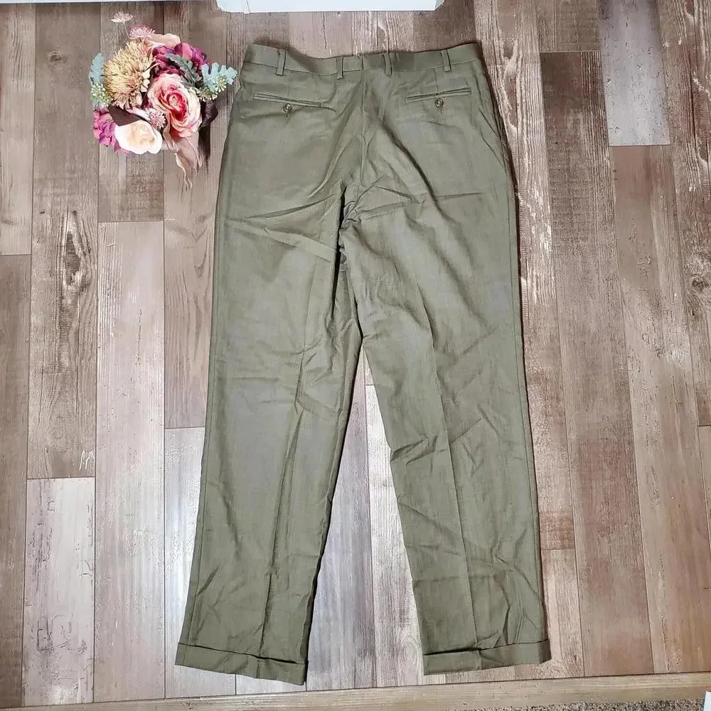 Men's Custom Tailored Cuffed Dress Pants Size 38x34 EUC Tan Beige Khaki